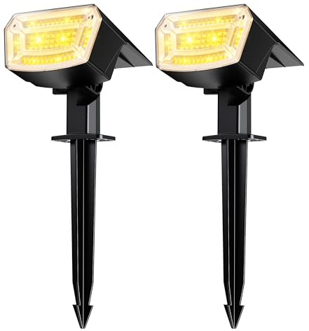 TECKNET Solar Spot Lights Outdoor Garden - 59 LEDs Garden Lights Solar Powered, 3000K Warm White Light, 3 Brightness Levels Pathway Lighting IP65 Waterproof for Outdoor Pathway/Lawn Lighting, 2 PCS