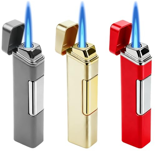 Jetflame - Accendino antivento in metallo, 3 pezzi, senza gas butano, ricaricabile ed elettronico, forte fiamma per esterni, candele, barbecue, regalo (oro rosso grigio)