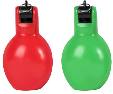 HKWFKAWA 2 silbatos de mano para apretar, silbatos deportivos fuertes para senderismo, interiores y exteriores, verde y rojo, 12 x 6,5 cm