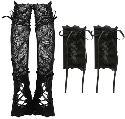 TYXHXTF 2 Paires Gants Longs en Dentelle, Gants Sans Doigts, Accessoires de Costume Gothique pour Femme Halloween Fête Soirée