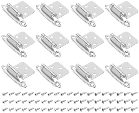 QUARKZMAN Bisagras Cocina Empotradas Gabinete 24 Piezas Bisagras Semirrehundidas Superposición 1/2 Hardware Gabinete Montaje Superficial Bisagras Gabinete Cierre Con Tornillos, Plata Níquel