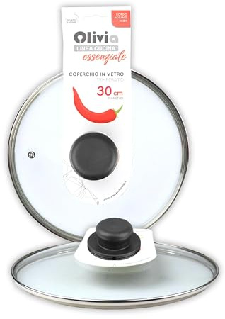 IPEA Coperchio per Padella o Pentola in Vetro Temperato - 16/18 / 20/22 / 24/26 / 28/30 cm - Trasparente Rotondo Universale con Pomello per Pentole e Cucina - Lavabile Lavastoviglie - 30 CM