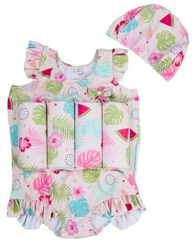 Costumi Piscina Bambina-Costume da Bagno Estivo Galleggiante per Bambini, con Giubbotto Salvagente, per Spiaggia, Piscina, Giochi d'Acqua, 2-7 Anni