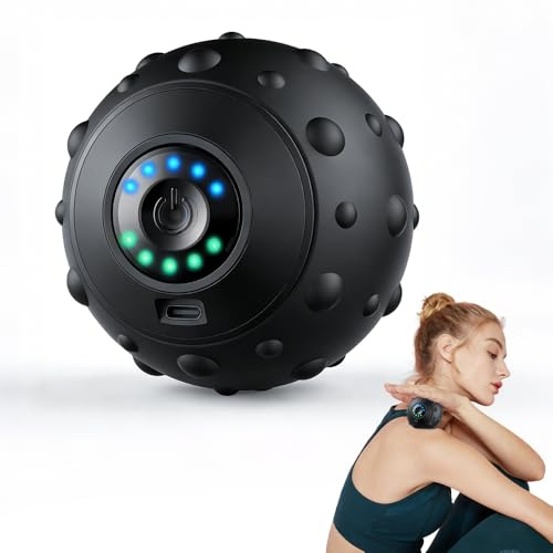HOVCEH - Bola de masaje vibratoria, bola de masaje eléctrica con pinchos para alivio muscular, bolas de masaje portátiles para espalda, pies, manos, bolas de lacrosse de 5 modos para fitness, yoga