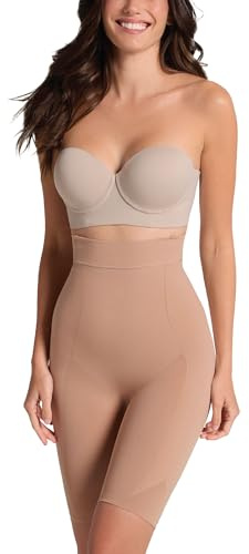 Leonisa Womens Seamless High Waist Shapewear with Thigh Compression,Beige,Large