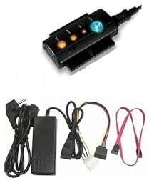 KesCom USB zu IDE und S-ATA Adapter inkl. Netzteil inkl One Touch Backup Button, LED Anzeige für Power, OTB, S-ATA und IDE