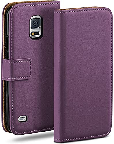 moex Book Case für Samsung Galaxy S5 Mini Handyhülle mit Kartenfach, Hülle klappbar 360 Grad Schutzhülle, Klapphülle Flip Case Cover, PU Leder Handytasche Lederhülle, Lila