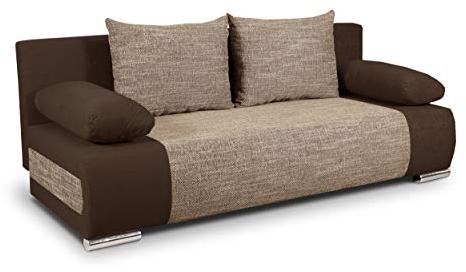Schlafsofa Naki - Sofa mit Schlaffunktion und Bettkasten, Bettsofa, Couchgarnitur, Couch, Sofagarnitur, Bett (Braun + Beige (Alova 68 + Berlin 03))