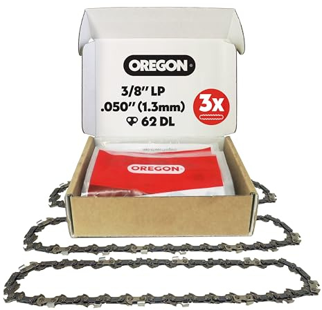 Oregon 3-Pack Chainsaw Chain 3/8 LP Pitch, .050 (1.3 mm) Gauge for 18 (45cm) Bar, 62 Drive Links – Low-kickback Replacement Saw Chain, Fits Husqvarna, Echo, Poulan, Homelite, Craftsman and more