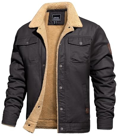 TACVASEN Winter Jacket Mens Sherpa Warm Cotton Coat Fleece Lined Cargo Trucker Jacket with Multi Pockets