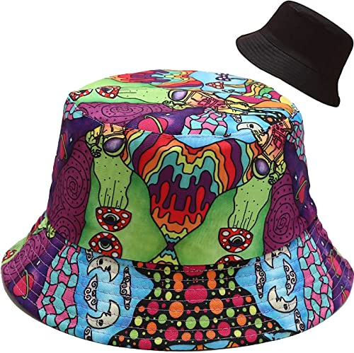 XYIYI Champignon Psychédélique Bobs Chapeau Réversible Seau Chapeau Pêche Chapeau De Soleil pour Femmes Filles