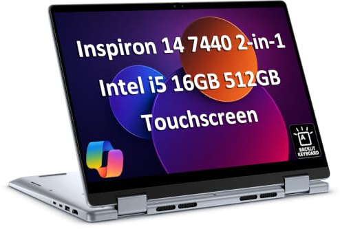 Dell Inspiron 14 2-in-1 Touchscreen Laptop (14 FHD+ IPS, 16GB DDR5 RAM, 512GB SSD, AMD Ryzen 5 8640HS (> intel i7-1255U)) For Business, Students, FP, Backlit, FHD Webcam, Inspiron 7445, Win 11 Pro