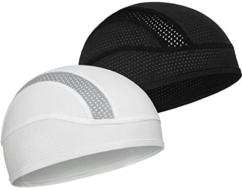 Gorro de malla refrescante para ciclismo, correr, para hombres y mujeres, se adapta debajo del casco, Negro & blanco, Talla única