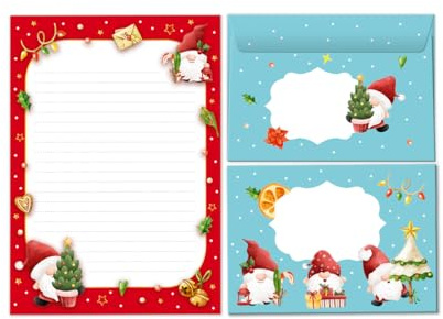 Brevpappersuppsättning jul tomte tomte tomte som brevblock med kuvert för barn flickor pojkar julbrevpapper (lock A5 med 25 ark + 15 kuvert)