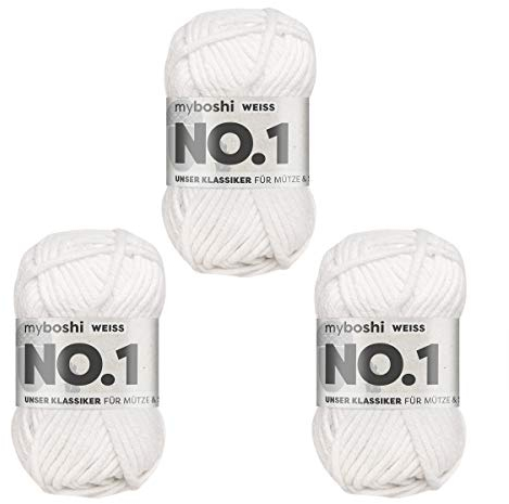 myboshi No.1 Wolle zum Häkeln und Stricken, Schnellstrickgarn, langlebige Mützenwolle, Strickwolle, Häkelwolle, mulesing-frei, 50g, Ll 55m Weiß (Weiß) 3 Knäuel