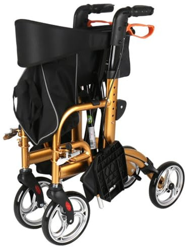 Rollator in Alluminio Pieghevole,Deambulatore per Anziani con 4 ruote,deambulatore da esterno,Altezza regolabile,Seduta e Borse portaoggetti,Per esterno e interno A