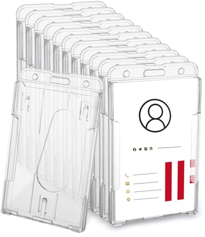 LDXDRU 20 Pack 60 x 85mm Hard Plastic ID Card Holders, Clear Badge Holder | Vertical Double Sided Card Protector with Thumb Slot for Lanyard Licenses Passes