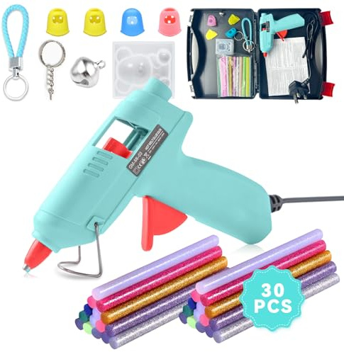 Hot Glue Gun Kit,Mini Glue Gun with Carrying Case,30 Pcs Colorful Glue Sticks,Precision Nozzle,Fast Preheating Hot Melt Glue Gun for School Crafts DIY Arts Gift Blue,20W