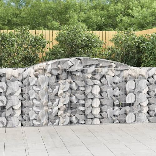 Gecheer Jardinera Exterior,Gaviones de Piedra,Jardinera de gaviones,Gaviones de Piedras Cesta muros 5 uds 400x50x100/120 cm, Gaviones Decorativos,Forma de Arco Hierro