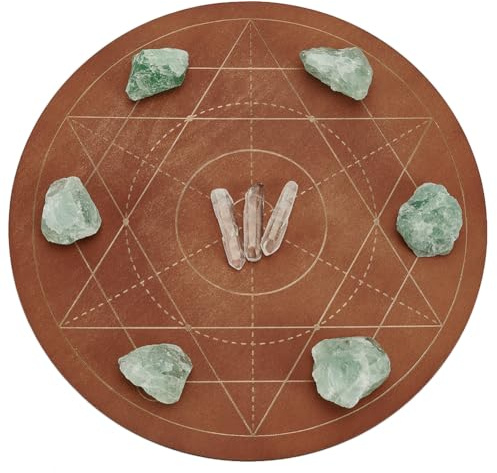 FINGERINSPIRE Wooden Crystal Grid Board 25.4cm Diameter Round Sacred Geometry Energetic Grids Board Metatron's Cube Crystal Grid Plate for Witchcraft Wiccan Altar Ritual Sacred Space Decor