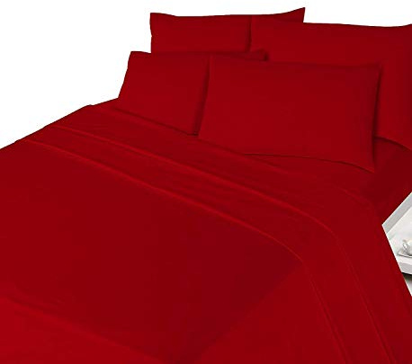 Rayyan Linen Drap en flanelle thermique 100 % coton brossé de luxe doux pour lit 1 place ou taies d'oreiller (Rouge, Simple)