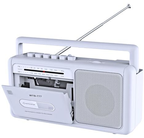 Reproductor de Casete Portátil, Radio estéreo Am/FM con Bluetooth, USB, Conector para Auriculares, Grabador de Casete portátil para casa o al Aire Libre