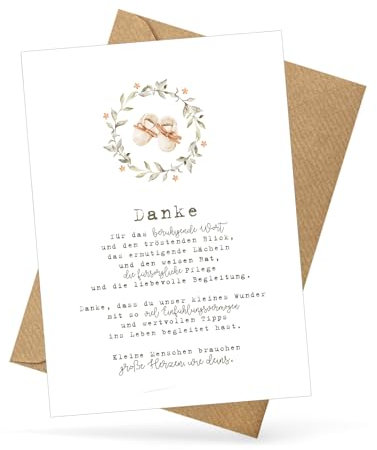 KOKO&LORA® Dankeskarte für eure Hebamme - mit Kraftpapier-Briefumschlag - Grußkarte mit Naturkuvert • Dankeschön Hebammen