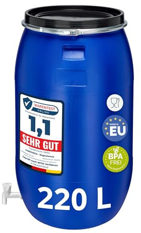 Garronda Réservoir Eau 220 litres en HDPE Alimentaire avec Couvercle – Jerrican pour Jardin et Eau de Pluie GD-0091