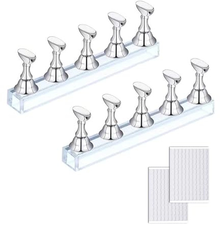 2 Stück Nagel Stander, Acryl Nagelständer Nagelübungsständer Magnetische Nagelspitzen Halter, Fingernagel Diy Nagelkunst StäNder für Falsche Nagelspitze ManiküRe Werkzeug Salon (Silber)