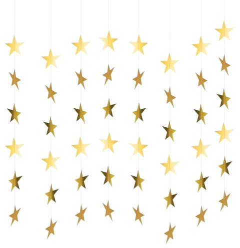 39 Feet Gold Star Paper Garland Bunting, 3 Pcs Reflective Star Decorations for Birthday Party Decor, Hanging Gold Glitter Stars Bunting for Weddings Celebrations Anniversary Theme Party Supplies