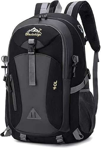 Mrracxy Wanderrucksack Herren Damen 40L Wasserdichter Rucksack Leicht Faltbarer Reiserucksack Trekkingrucksack mit Reflexstreifen Für Radfahren, Klettern, Bergsteigen und Reisen Sport，Schwarz