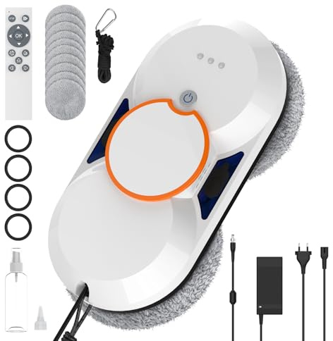 Robot Nettoyeur Vitre, 5600pa Robot Laveur de Vitre Automatique avec Double Jet D'eau, 3 Modes de Nettoyage, Navigation Intelligente, Système de Sécurité, Télécommande, pour Toutes Surfaces Lisses