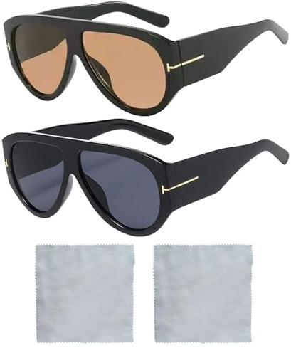 DUINIU 2 Paia Di Occhiali Da Sole Retrò E 2 Sciarpe Per Occhiali, Occhiali Da Sole Flat Top Con Montatura Grande,Cadre Da Sole Da Uomo, Accessori Alla Moda.