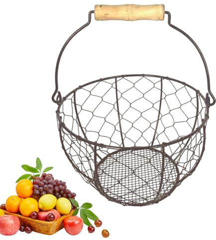 Cesta Recogehuevos Para Encimera | Organizador De Cocina De Hierro Estilo Vintage Con Asa,Cesta Cocina Recogedor Huevos,Para Recoger Fruta Verdura Patata Y Organizar Despensa Hogar