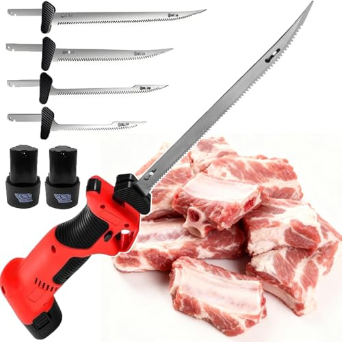 ErShangMao Coltello Elettrico Cordless Professionale per Filetti/Ossa Piccole - Sega Alternativa per Filetti di Pesce/Carne, Ricaricabile, per Campeggio E Pesca, con 4 Lame, 2 Batterie da 2000 mAh