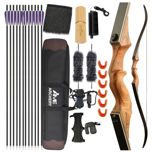 PYMUST Hunter Arco Ricurvo per Adulti 60 Arco Ricurvo in Legno per la Caccia All'aperto Kit Arco Mano Destra per la Pratica del Bersaglio (40lbs)