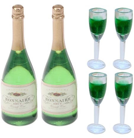 Bemonew Juego de Mini Copas y Botellas de Vino de 6 uds., decoración de Cocina para casa de muñecas a Escala 1/12 de PVC