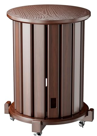 anwhriet Wooden Stackable Stools Set of 4, Solid Wood with Swivel Casters, Space Saving Design, 35cm Round No Assembly Required (Brown)