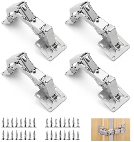 Dexpally 4 Cerniere per Ante Cucina con Viti, Cerniere a Chiusura Morbida a 170 Gradi, Cerniere Armadi Mobile Ante per Ante Mobili Porte Spessa della Cucina Armadio Porta.