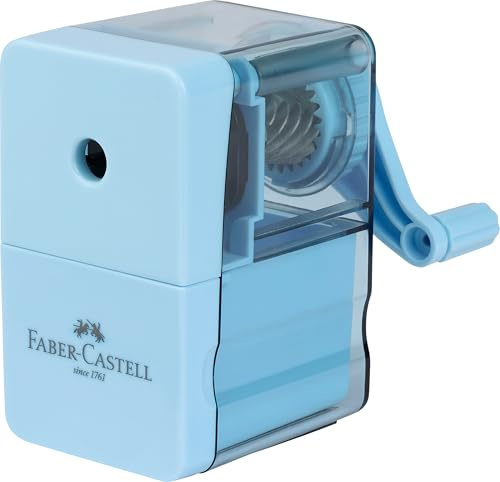 Faber-Castell 180985 – pennvässare med vev, himmelsblå | Manuell pennvässare för blyertspennor och färgpennor upp till 8,4 mm, vässare 5,5 x 6,5 x 9 cm