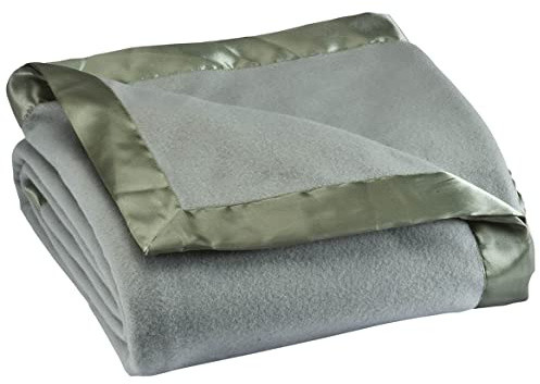 OakRidge Satin Fleece Blanket, Full/Queen, Twin or King Size – 100% Polyester Lightweight Fabric and Cozy Satin Binding Edges in Tightly Folding Travel Blanket, Sage