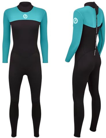 Two Bare Feet Women’s 2.5mm Thunderclap Full Length Summer Wetsuit – Superstretch Neoprene Back Zip for Surfing, Paddleboarding & Open Water Swimming (Aqua/Black, L)