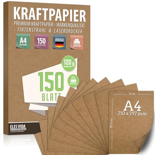 Premium Papel de Estraza A4 de 120 g – 21 x 29,7 cm - Papel de manualidades, cartón natural, hojas de cartón, papel de cartón vintage para boda, regalos y etiquetas (150 hojas)