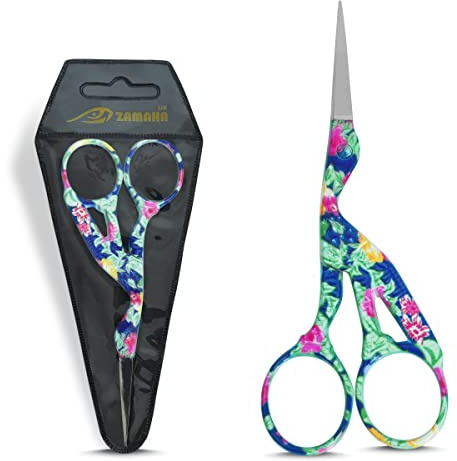 ZAMAHA UK® 1 Pcs Stainless Steel Sewing Scissors DIY for Embroidery, Craft, Needle Work, Art Work & Everyday Use (Multi Colour Crane Design Size 4.5)