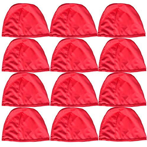 3asyglide Lot de 12 Bonnets de Bain en Polyester pour Adulte et Enfant, Red, Adulte