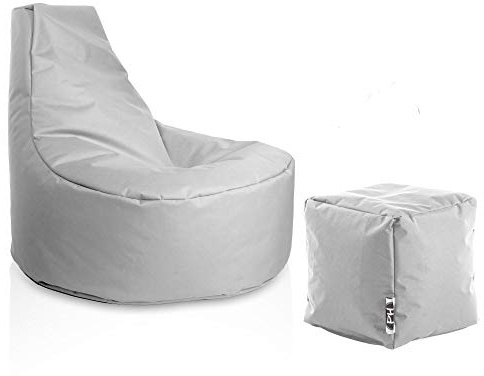 PATCH HOME Gamer fåtölj sittsäck inkl. kub saccosäck set Ø 80 cm, 30 cm sitthöjd, 90 cm höjd 35 x 35 cm kub grå