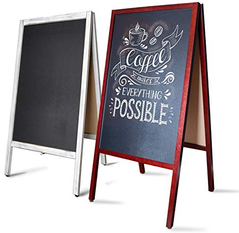 Lavagna in legno pieghevole da scrivere sui 2 lati, con cornice in legno, per ristoranti, antivento, lavagna pubblicitaria da scrivere, 101,5 x 50,8 x 5,5 cm, colore bianco