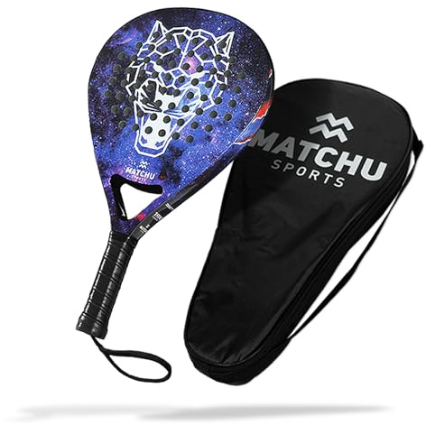 MATCHU - Racchetta da Padel per Giocatori Professionisti - Incl Borsa per il Trasporto - Telaio in Carbonio 100% 18K - Strato in Fibra di Vetro - Morbida Schiuma EVA - Tecnologia di Presa 3D (Panther)