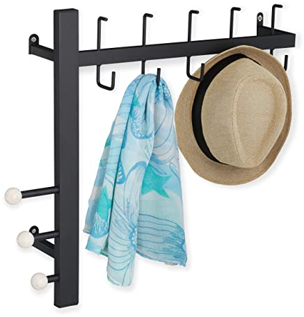 Relaxdays Wandgarderobe mit 8 Haken, platzsparend, dekorativ, Metall, H x B x T: 53 x 64 x 15,5 cm, Garderobe, schwarz, 1 Stück