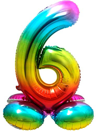 Folienballon Rainbow - Zahl 6 mit Basis - ca. 81 cm